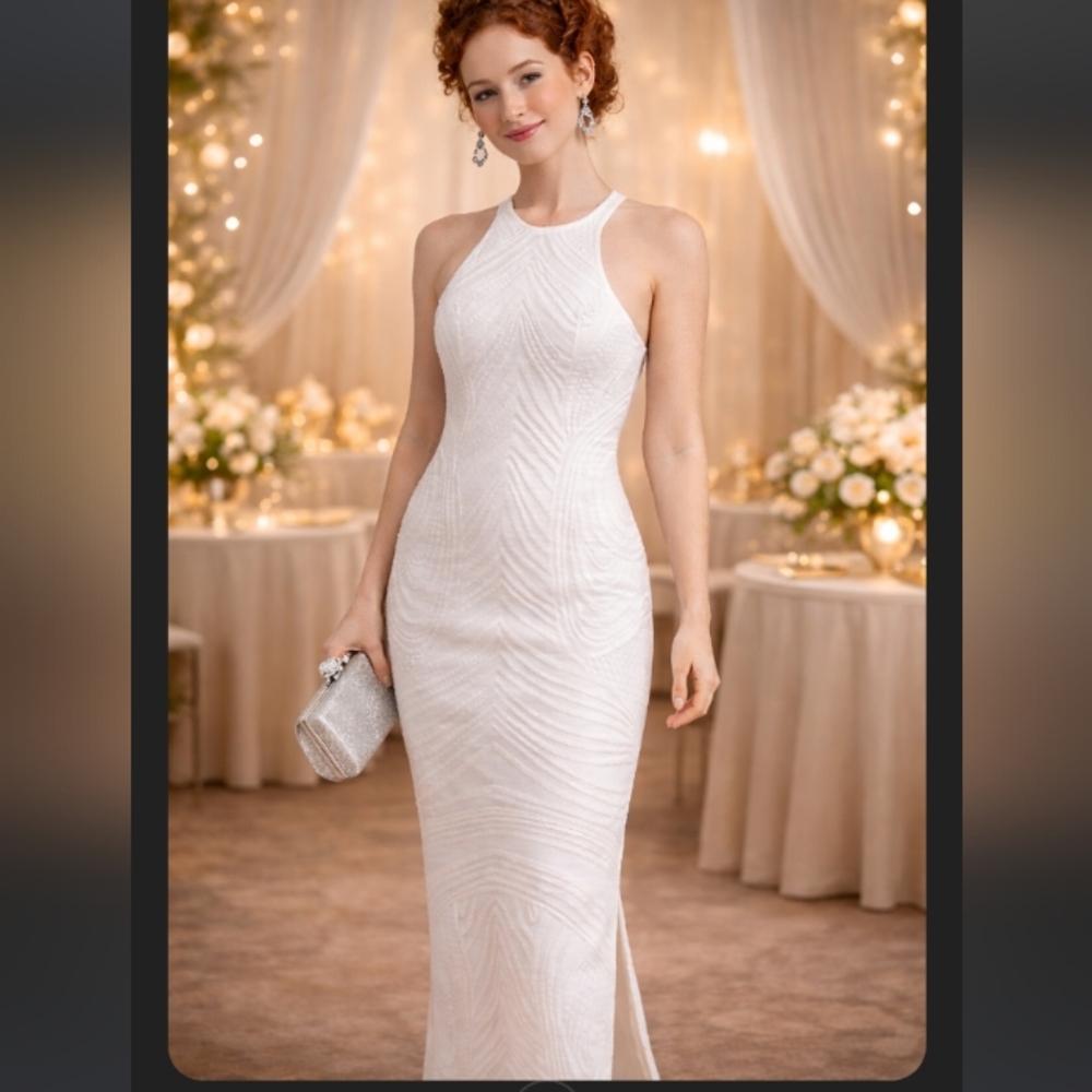 Alice McCall White Textured Halter Sheath Dress | Size 6 | Bridal / Formal